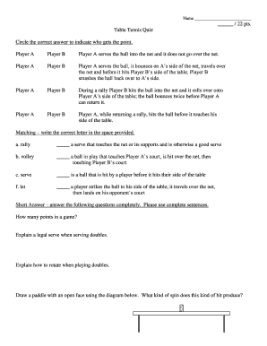 Quiz About Table Tennis  Form