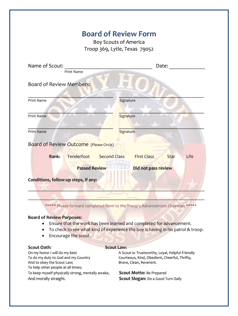 Bsa Board of Review Form