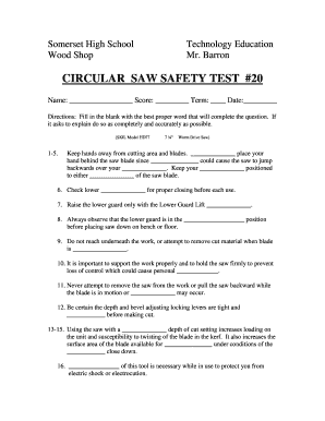 Circular Saw Safety Test  Form