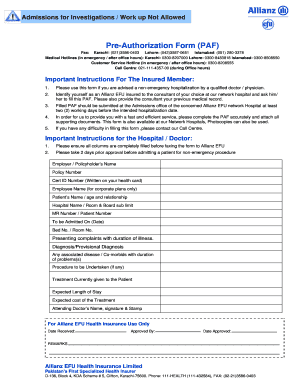 Allianz Efu Pre Authorization Form Online