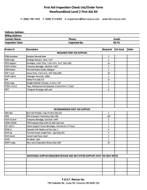 Ontario First Aid Inspection Sheet  Form