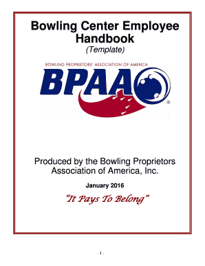 Bowling Center Employee Handbook the Bowling Proprietors  Form