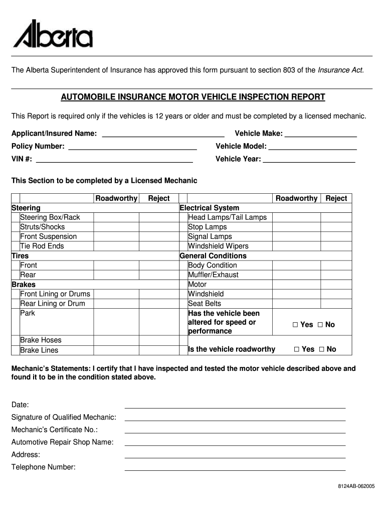 Get and Sign AUTOMOBILE INSURANCE MOTOR VEHICLE INSPECTION REPORT  Completecar 2005 Form