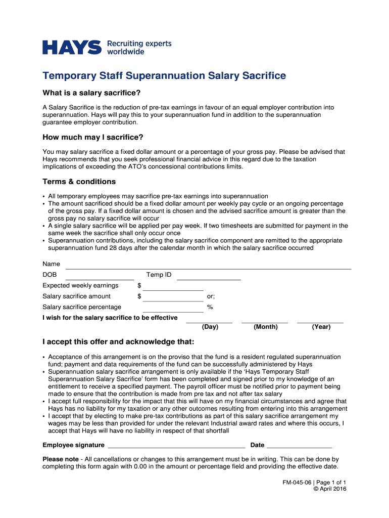 Hays Salary Sacrifice  Form