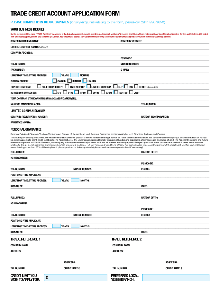 United Kingdom Credit Application  Form