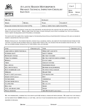 Race Car Inspection Checklist  Form