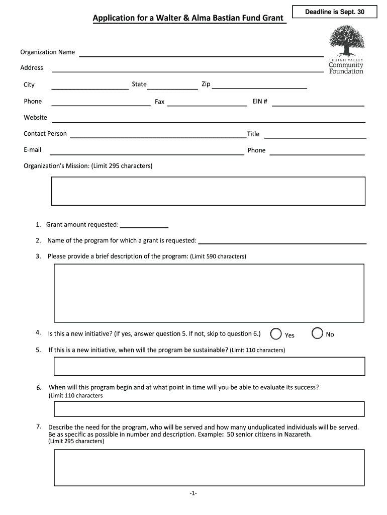 Application for a Walter Alma Bastian Fund Grant  Lehighvalleyfoundation  Form