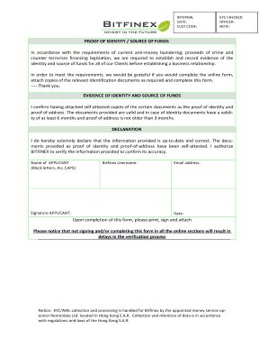 PROOF of IDENTITY FORM KYC AML Bitfinex