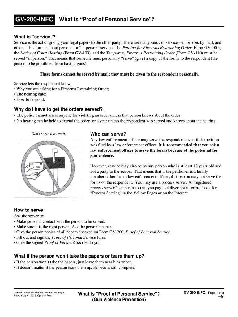  GV 200 INFO What is Proof of Personal Service Judicial Council Forms  Courts Ca 2016