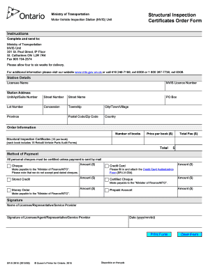 Vehicle Structural Inspection Ontario  Form