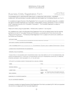 Business Entity Form Rodan and Fields