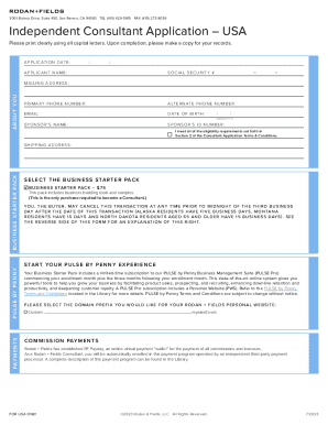 Business Entity Form Rodan and Fields