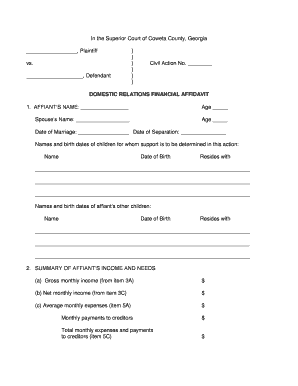 DOMESTIC RELATIONS FINANCIAL AFFIDAVIT Dreyer Law Group  Form