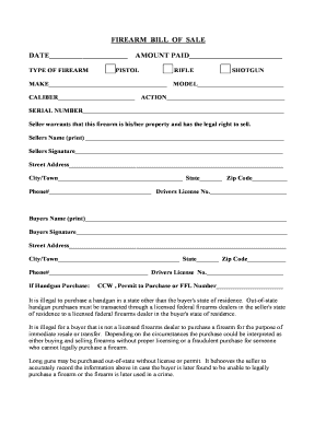 Firearm Bill of Sale Nc  Form