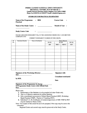 Award List Format