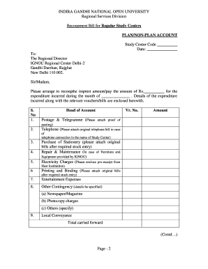 Recoupment Bill for Regular Study Centers  Form