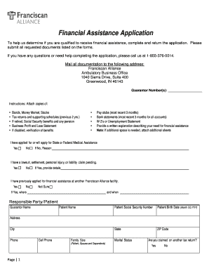 Franciscan Alliance Financial Assistance Application  Form