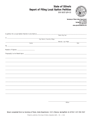 Report of Filing Local Option Petition  Form