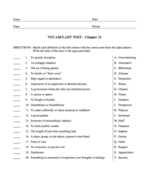 100 Word Vocabulary Test PDF  Form
