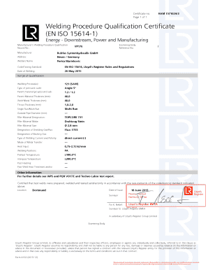 Welding Procedure Qualification Certificate EN ISO 15614 1  Form