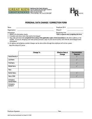 Personal Data Change Correction Form Baltimorecityschools