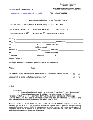 Modulo 1 Commissione Medica Patenti Cagliari  Form