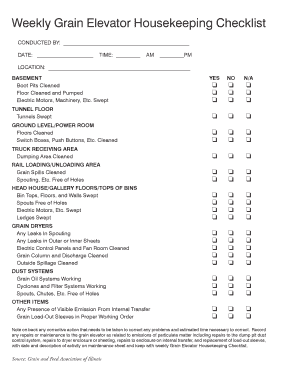 Elevator Cleaning Checklist  Form