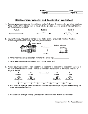 Displacement Velocity and Acceleration Worksheet  Form