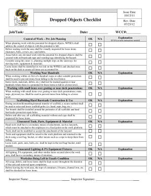 Dropped Object Prevention Checklist  Form