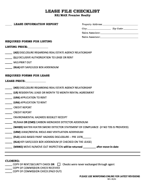 Lease File Checklist  Form