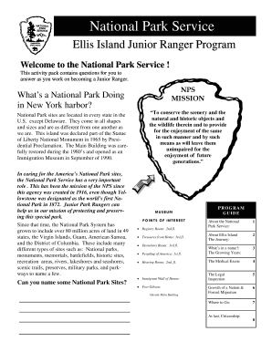 Ellis Island Junior Ranger Booklet National Park Nps  Form