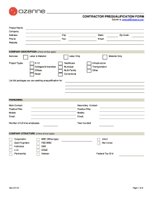 CONTRACTOR PREQUALIFICATION FORM Ozanne Construction Company