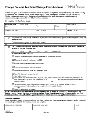 Foreign National Tax Setup Change Form