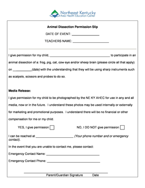 Dissection Permission Slip  Form