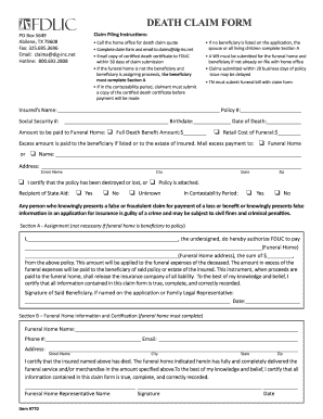 Fdlic Death Claim Form