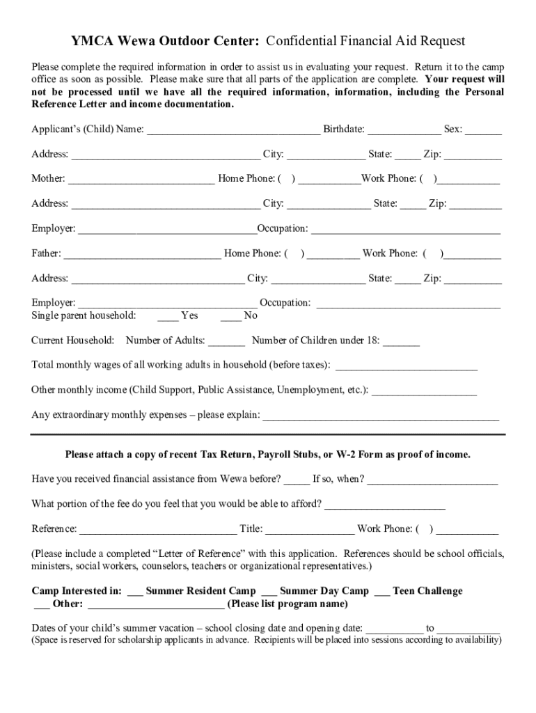 Ymca Scholarship  Form