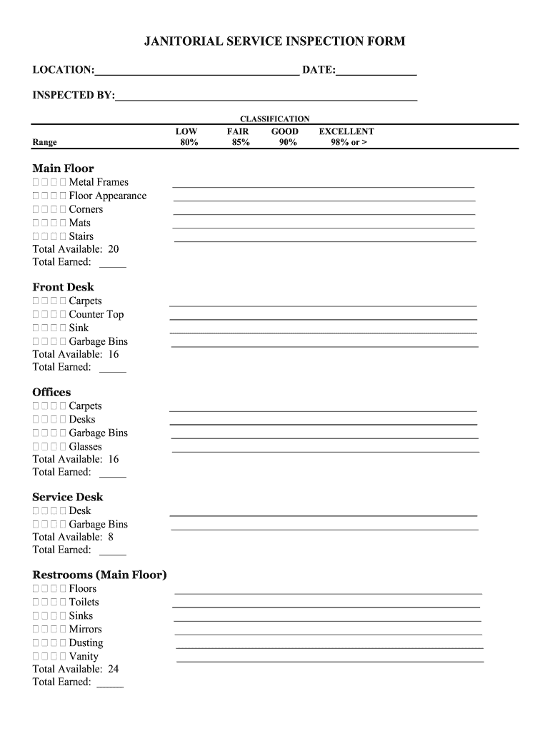 JANITORIAL SERVICE INSPECTION FORM J Valle Cleaning Jvallecleaning