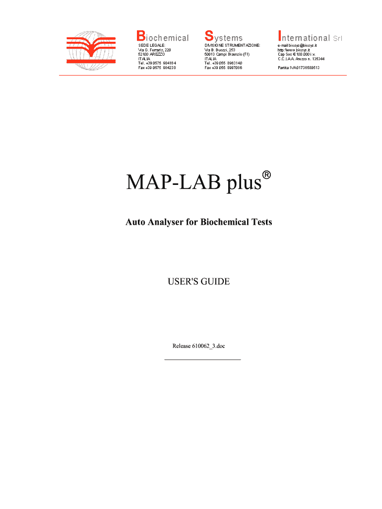 User Manual for Map Lab Plus Chemistry Analyzer  Form