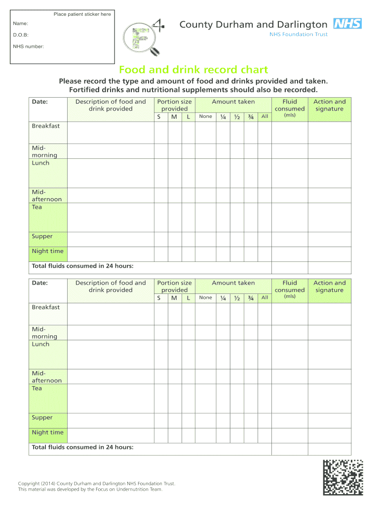 Food and Drink Record Chart  Form