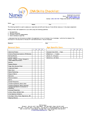 Cna Skills Checklist  Form