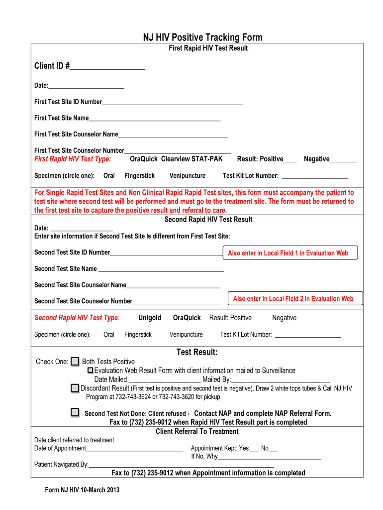  Hiv Test Form 2013