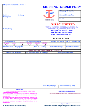 Shipping Order Form