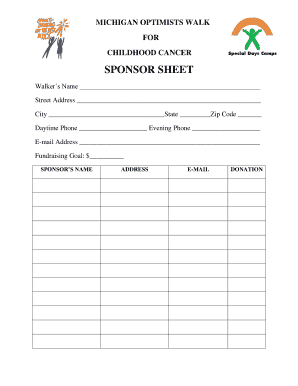Sponsor Sheets for Fundraising  Form