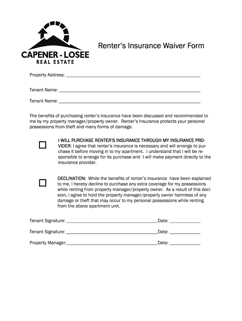 Tenant Renters Insurance Waiver  Form