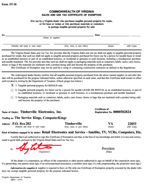 Form ST 10 COMMONWEALTH of VIRGINIA SALES and USE TAX