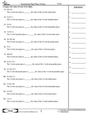 Examining Digit Place Values  Form