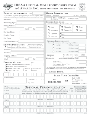 A1 Awards Ihsaa Mini Trophy Order Form