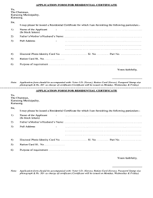 Application for Residential Certificate from Municipality  Form