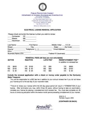  Kentucky Electrical License Renewal 2009-2024