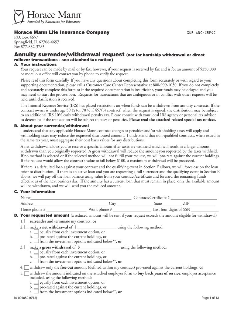  Annuity Surrenderwithdrawal Request 2013-2024